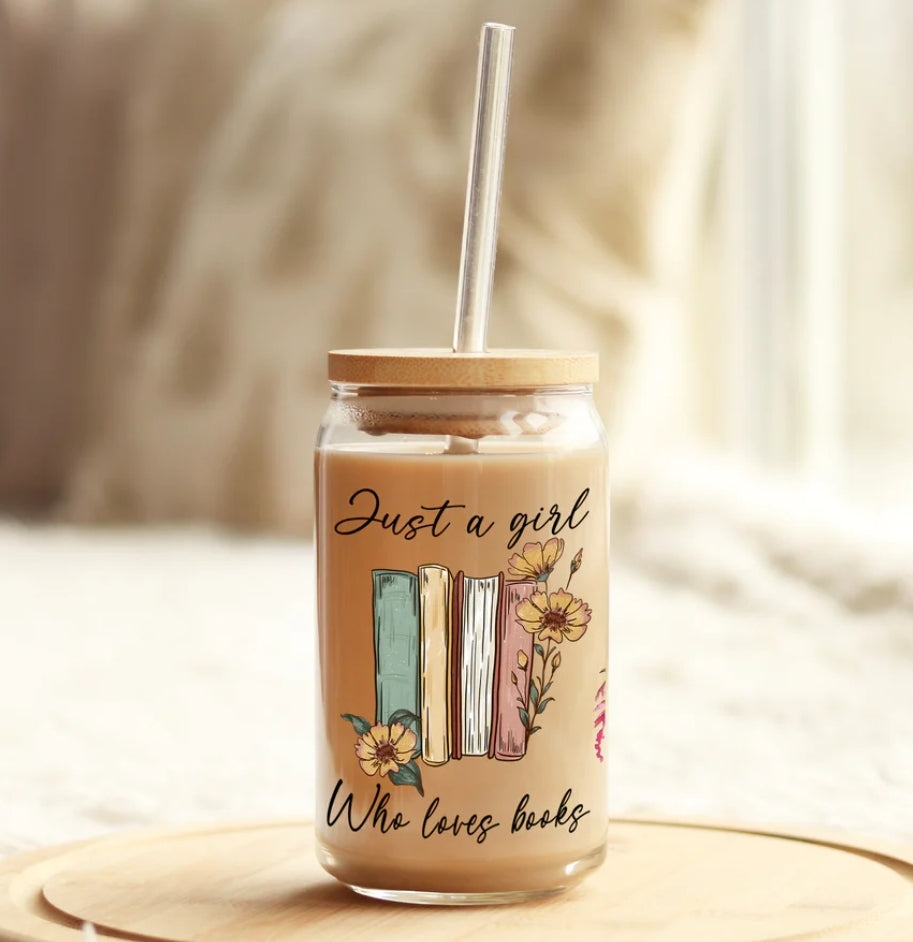 Girl Who Loves Books Glass Can